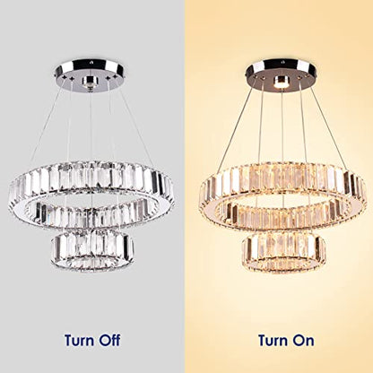 YPQXYHDA Modern LED Chandelier 2 Ring Chandelier Round LED Ceiling Light Crystal Chandelier for Dining Room Bedroom, Dia 7.9"+15.7"
