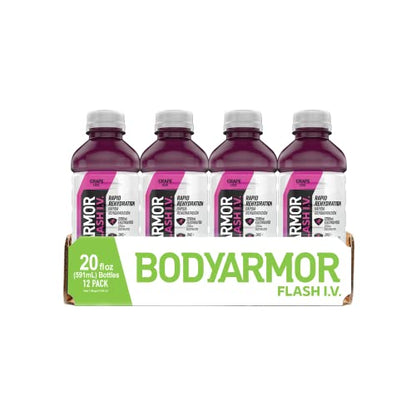 BODYARMOR Flash I.V. Rapid Rehydration Electrolyte Beverage, Grape, 20 Fl Oz (Pack of 12)