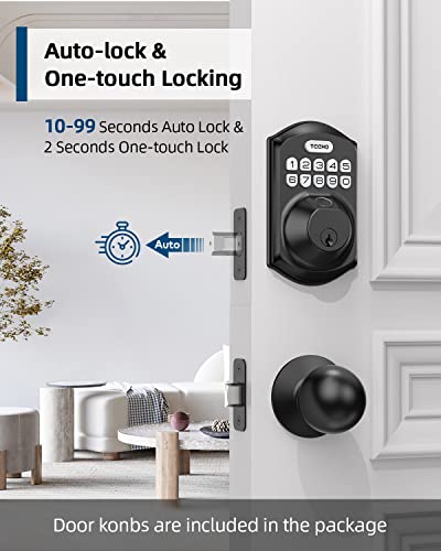 TEEHO TE002K Fingerprint Door Lock Set - Keyless Entry Door Lock with Handle - Door Knob with Keypad Deadbolt - Smart Locks for Front Door - Auto Lock - No Need App - Easy Installation - Matte Black