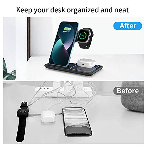 Wireless Charger,ANYLINCON 3 in 1 Wireless Charger Station for Apple iPhone/iWatch/Airpods,iPhone15 14,13,12,11 (Pro, Pro Max)/XS/XR/XS/X/8(Plus),iWatch 7/6/SE/5/4/3/2,AirPods 3/2/pro
