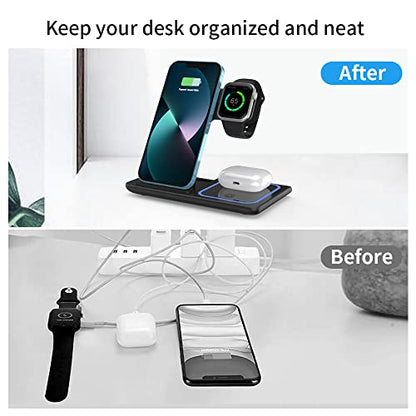 Wireless Charger,ANYLINCON 3 in 1 Wireless Charger Station for Apple iPhone/iWatch/Airpods,iPhone15 14,13,12,11 (Pro, Pro Max)/XS/XR/XS/X/8(Plus),iWatch 7/6/SE/5/4/3/2,AirPods 3/2/pro