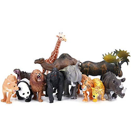Jumbo Safari Animal Figures Set, 12 Realistic Jungle Zoo Toys, Elephant, Giraffe, Lion, Tiger, Gorilla for Kids Toddlers