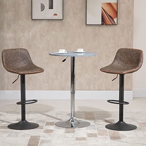 HOMCOM Adjustable Bar Stools, Swivel Bar Height Chairs Barstools Padded with Back for Kitchen, Counter, and Home Bar, Set of 2, Brown