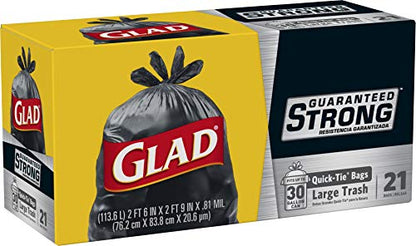 Glad Large Quick-Tie Trash Bags - Extra Strong 30 Gallon Black Trash Bag - 21 Count