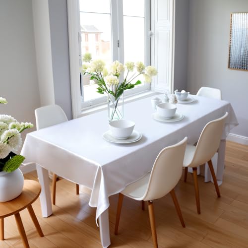 Fayavoo 6 Pack White Tablecloth 58 x 84 Inch Rectangle Table Cover Stain and Wrinkle Resistant Washable Polyester Table Cloth for Decorative Table Cover for Dining Table, Buffet Parties and Camping