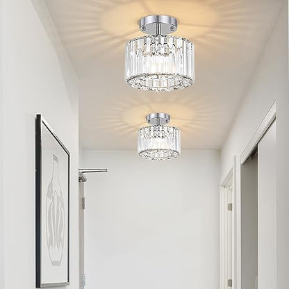 Ledshaoyue Modern Chandelier Crystal Ceiling Light Fixture, Small Semi Flush Mount Ceiling Light, Modern Hallway Light Fixtures Close to Ceiling Light for Entryway Kitchen Bathroom Porch