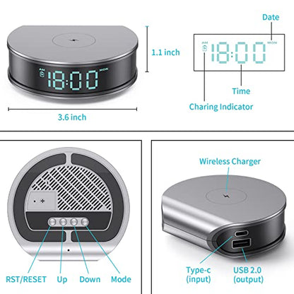 LIZVIE Alarm Clocks for Bedrooms,Wireless Charging Alarm Clock, LED Display Bedroom Alarm Clock,15W Fast Wireless Charger with USB Port,Wireless Charging Station for Apple, Android, Samsung Etc.