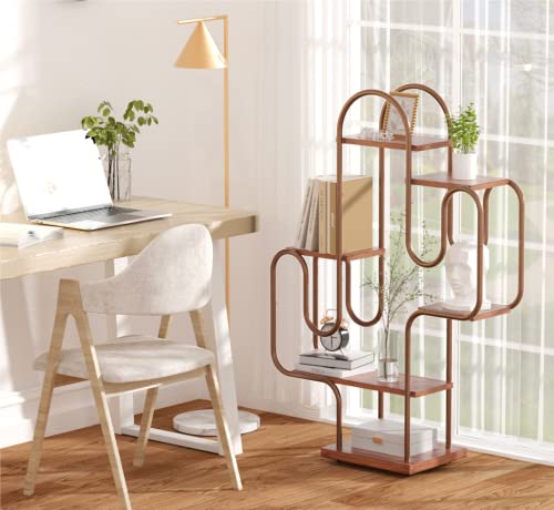 Allinside Cactus Corner Bookshelf, 6 Tiers Multipurpose Plant Stand, Heavy-Duty Metal Corner Shelf, Creative Tall Display Rack, Rustic Bookcase for Living Room, Bedroom, Home Office and Balcony
