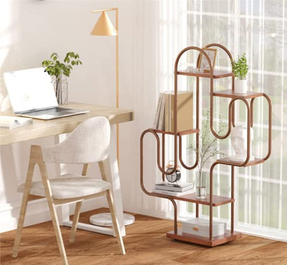 Allinside Cactus Corner Bookshelf, 6 Tiers Multipurpose Plant Stand, Heavy-Duty Metal Corner Shelf, Creative Tall Display Rack, Rustic Bookcase for Living Room, Bedroom, Home Office and Balcony