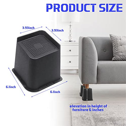 Twakashic Bed Furniture Risers 6 Inch, Bed Frame Risers Heavy Duty, Bed Elevators for Under Bed Storage, Lifts up to 5000LBS for Sofa Table Chair Couch (Set of 4, Black)