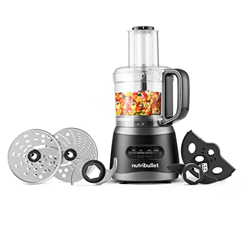 nutribullet NBP50100 Food Processor 450-Watts with 7-Cup Capacity and Stainless Steel Slice, Shred, Chop and Dough Attachments, Black