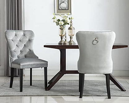 CIMOTA Velvet Dining Chairs Set of 4, Modern Tufted Dining Room Chairs with Nailhead Trim Upholstered Armless Side Chair with Solid Wood for Kitchen/Dining Room/Bedroom (Light Grey, Ring on The Back)
