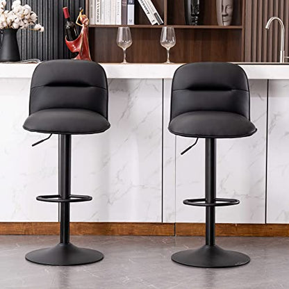 YOUTASTE Black Bar Stools Set of 2 PU Leather Upholstered Counter Height Barstools Adjustable 360 Swivel Metal Thickened High Back Bar Chairs Kitchen Island Stools