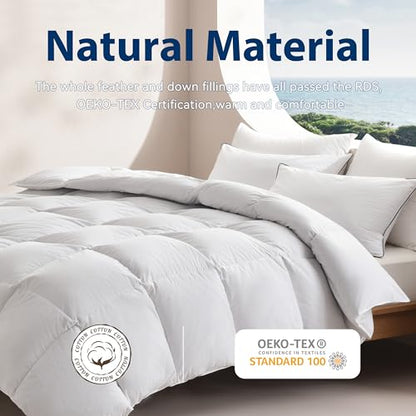 Saisier Feather Down Comforter Twin Size 68x90 Inch Premium Down Duvet Insert, All Season Medium Warmth White Hotel Bedding Comforter Cotton-Poly Cover with 8 Corner Tabs