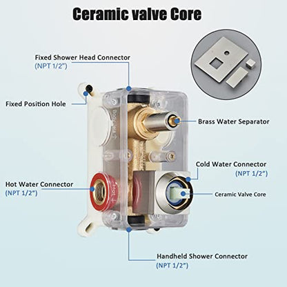 Saetow Brushed Nickel Shower System 12 Inch Shower Head with Hand Held Bathroom Luxury Rain Mixer Shower Combo Set Ceiling Mount,Shower Faucet Set with Valve and Trim