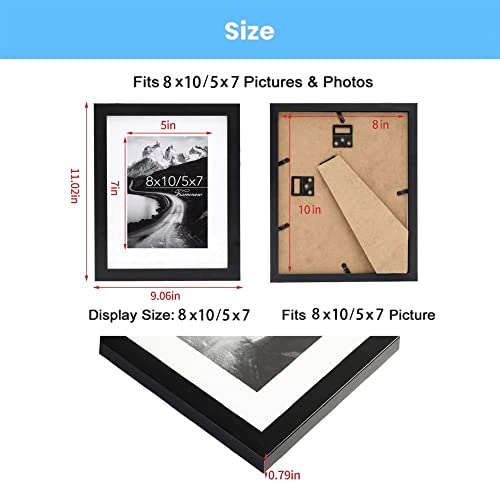 Framenow 8x10 Picture Frame Set of 12, Display 5x7 with Mat or 8x10 Without Mat, Horizontal or Vertical Display,To Wall and Tabletop Mounting Photo Frames,Black.