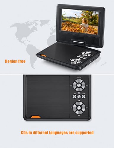 11.5’’ Portable DVD Player, 9.5’’ Rotatable Screen, Suitable for Children/Elderly/Car Travel, Support Sync TV/USB/SD Card, Speaker & Dual Headphone Jack, Black