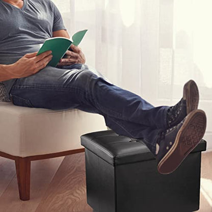 eMOUSE Storage Ottoman Folding Ottomans Footrest Ottoman for Living Room Bedroom Room Small Bench Storage Ottoman Cube Black L17W13H13IN