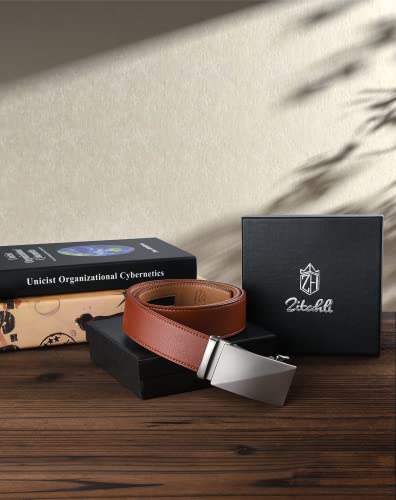 Zitahli Belt Men, Ratchet Belt Dress with 1 3/8" Premium Leather,Slide Belt with Easier Adjustable Automatic Buckle,Trim to Fit Size 26"-32"