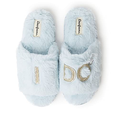 Dearfoams Women's Bridal I Do & I Do Crew Giftable Slide Slipper, I Do Blue, Large