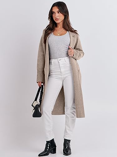 ANRABESS Long Sweater Cardigan Women Knit Open Front Coat Fall and Winter Casual Soft Coatigan Jacket 2023 Trendy Duster Outwear Clothes 1065hongkaqi-M Light Khaki