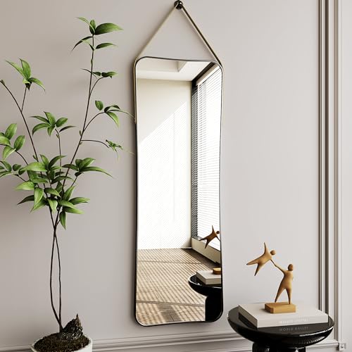 ADD 2 TO YOUR CART!!! Protylctaster Full Length Wall Mirror,48"x16"Hanging Full Length Mirror,Mirror Full Length,Wall-Mounted Mirror with Leather Strap Living Room (Black)