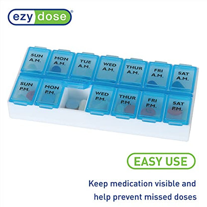 Ezy Dose Weekly (7-Day) AM/PM Pill Organizer, Vitamin Case, And Medicine Box, Medium Compartments, 2 Times a Day, Color may vary