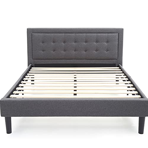 Classic Brands Mornington Upholstered Platform Bed | Headboard and Metal Frame with Wood Slat Support, Full, Grey