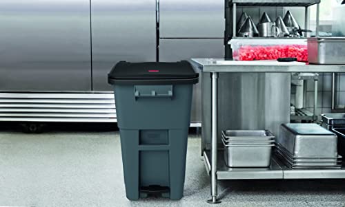 Rubbermaid Commercial Products Brute Step-On Rollout Trash/Garbage Can/Bin with Wheels, 50 GAL, for Restaurants/Hospitals/Offices/Back of House/Warehouses/Home, Gray (1971956)