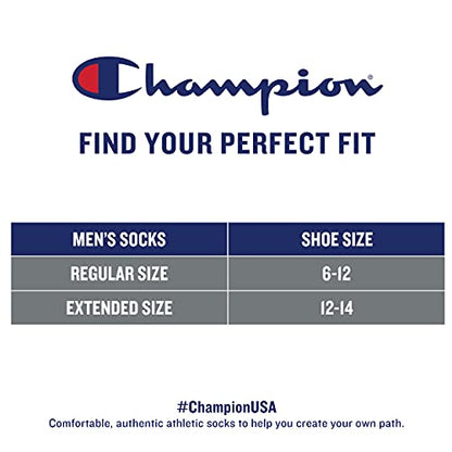 Champion Men's Double Dry Moisture Wicking Socks 6, 8, 12 Packs Availabe, Black Crew C-6 Pack, 12-14