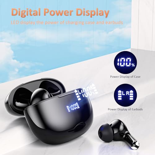AMINY U-pro Wireless Headphones Bluetooth Earbuds 25 Hrs Playtime Charging Case LED Digital Display,IPX6 Waterproof Tiny Ear Buds Wireless Bluetooth Earbuds for Smartphone Laptop