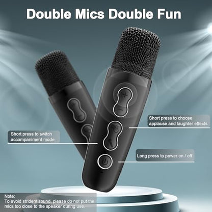 TodHeei Karaoke Machine, Portable Karaoke System for Kids Adults Bluetooth Karaoke Speaker with 2 Wireless Mics and Colorful Lights, Ideal Gifts for Girls Boys Party