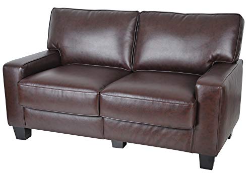 Serta Palisades Upholstered Sofas for Living Room Modern Design Couch, Straight Arms, Soft Fabric Upholstery, Tool-Free Assembly, 61" Loveseat, Chestnut Brown