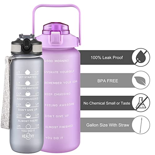 VOGVOG 2 Pack Water Bottles 64 Oz + 27 Oz, Sport Water Bottle with Straw & Time Marking,Gym Drinks Bottle, Half Gallon Motivational Water Jug for Women, BPA Free
