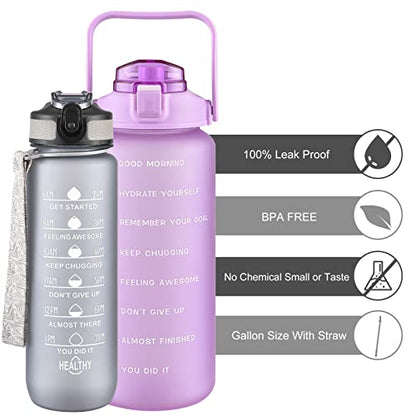 VOGVOG 2 Pack Water Bottles 64 Oz + 27 Oz, Sport Water Bottle with Straw & Time Marking,Gym Drinks Bottle, Half Gallon Motivational Water Jug for Women, BPA Free