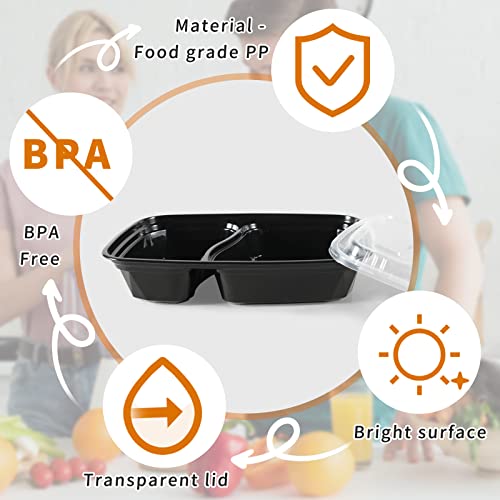 JUJEKWK Meal Prep Containers 50 Pack, 2 Comparment Storage Container with 32 Oz, Food Grade Container, BPA Free,Stackable, Microwave/Dishwasher/Freezer Safe