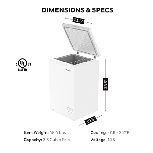 Honeywell 3.5 Cubic Feet Chest Freezer with Removable Storage Basket, Adjustable Temperature Control, Energy Saving, for Garage, Office, Dorm, or Apartment, white