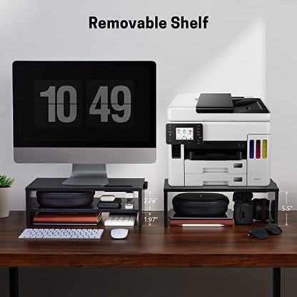 LORYERGO Monitor Stand, 2 Tier Computer Stand, Monitor Stand Riser with Cellphone Holder & Storage Space, Ergonomic Monitor Riser with Cable Management for Laptop, Printer, PC, for Home & Office