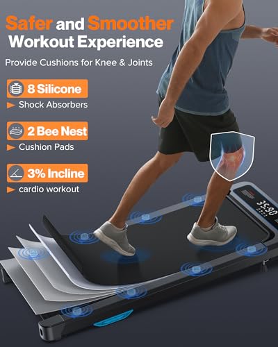 Under Desk Walking Pad Treadmill: [Voice Controlled] Smart Incline Treadmill Works with ZWIFT KINOMAP WELLFIT APP for Home Office - 265Lbs Capacity Quiet Treadmills with LED Screen Remote Control