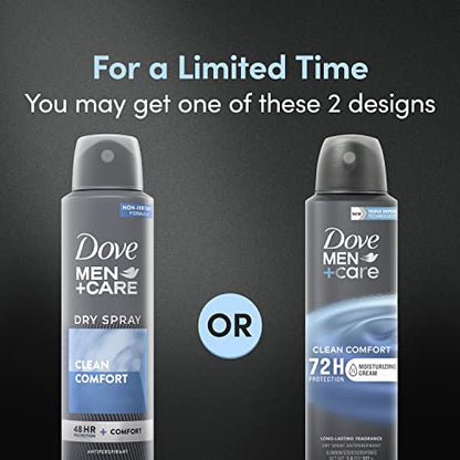 Dove Men+Care Antiperspirant Deodorant Dry Spray Clean Comfort 3 Count For Men 48-hour Sweat and Odor Protection with Triple Defense Technology 3.8 oz