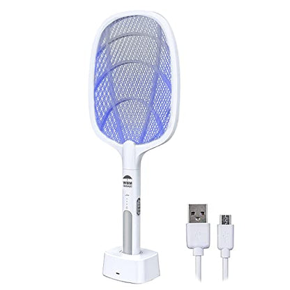 WBM SMART 2 in 1 Electric Bug Zapper, Mosquitoes Trap Lamp & Racket, USB Rechargeable Electric Fly Swatter for Home and Outdoor Powerful Grid 3-Layer Safety Mesh Safe to Touch