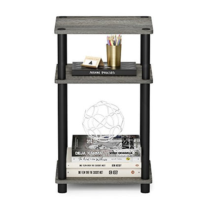 Furinno Just 3-Tier Turn-N-Tube End Table / Side Table / Night Stand / Bedside Table with Plastic Poles, 1-Pack, French Oak Grey/Black