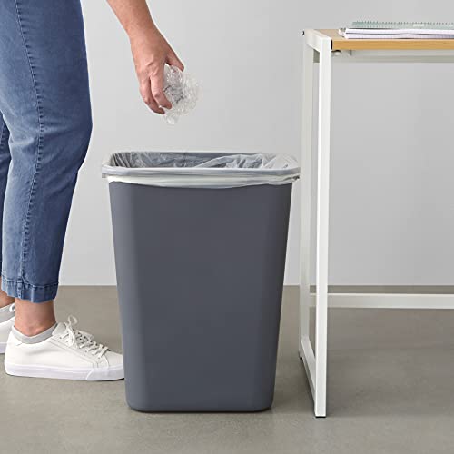 Amazon Basics 10 Gallon Rectangular Commercial Office Wastebasket, 2 Pack, Grey (Previously AmazonCommercial brand)