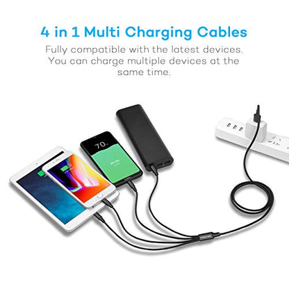 SEIPOG 4 in1 Multi Charger Cable Nylon Braided, 3A 4FT Universal Chargers for All Devices with Type-C/Micro USB Port, USB Charging Cable for All Cell Phones and More (Black, 2Pack)