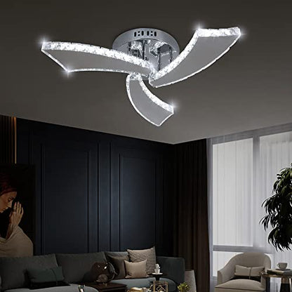 Deckrico Crystal Chandelier Modern 3-Light LED Ceiling Lamp Flush Mount Ceiling Light Fixture for Foyer Living Room Dining Room Bedroom Hallway (Cool White)