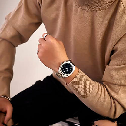 BUREI Fashion Quartz Watch for Men Watch Analog Date Watch with Stainless Steel Band Waterproof Classic Watches for Men