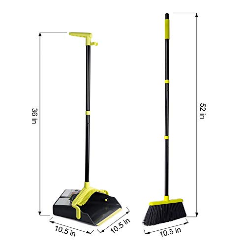 Long Handle Broom and Dustpan Set Broom Set Cleaning Supplies Upright Dust Pan Combo for Home Kitchen Office Lobby Floor Indoor Outdoor Dustpan Broom Set