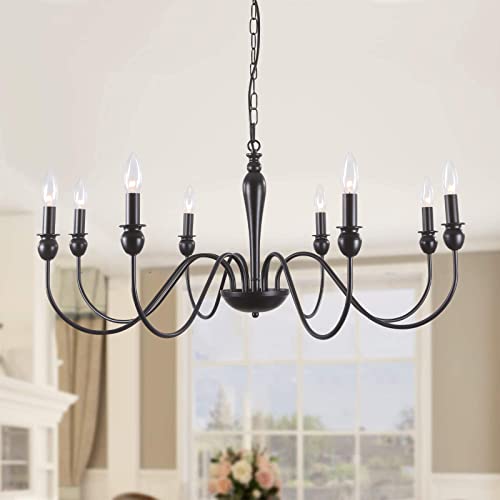 ANKYLHUA Black 8 Lights Farmhouse Chandelier for Dining Room Industrial Pendant Ceiling Light Fixture French Country Chandeliers for Dining Room, Living Room, Bedroom, Kitchen