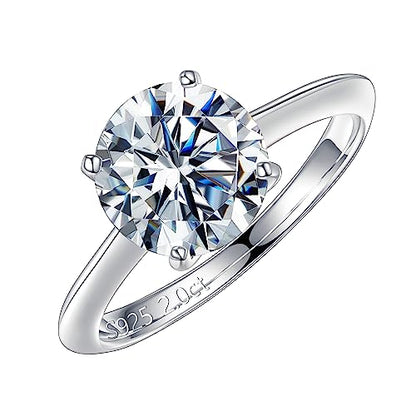 Turandoss Moissanite Wedding Rings for Women, 2ct Round D Color VVS1 Clarity Lab Created Diamond Rings 14K White Gold Vermeil 4 Prong Knife Edge Moissanite Engagement Rings for Women Jewelry Gifts