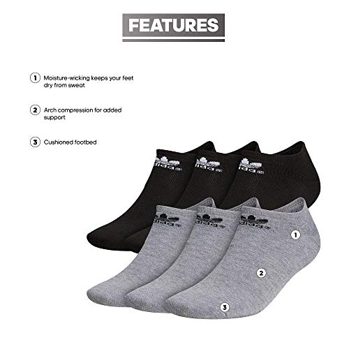 adidas Originals Trefoil No Show Socks (6-Pair), Heather Grey/Black/White, Large
